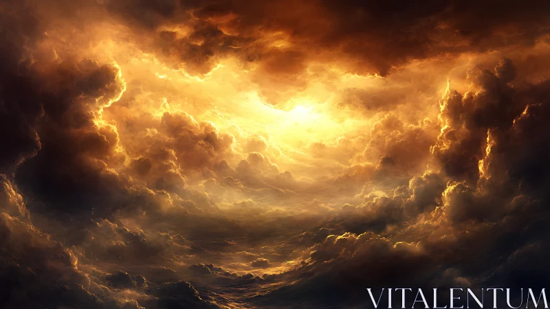 Golden stormlit clouds opening into a radiant sky.