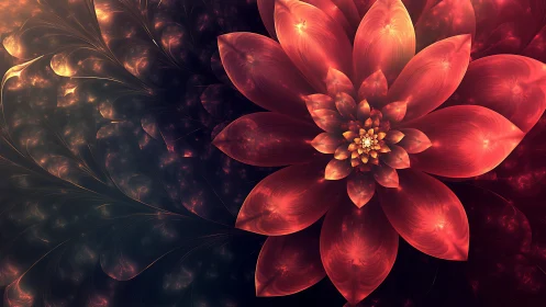 Fractal red flower pattern on dark abstract background.