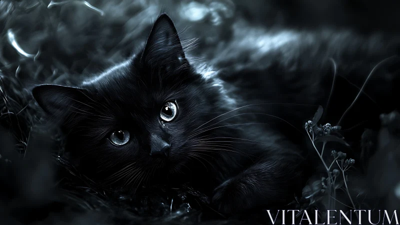 Black Cat with Luminous Eyes in Stormy Atmospheric Setting