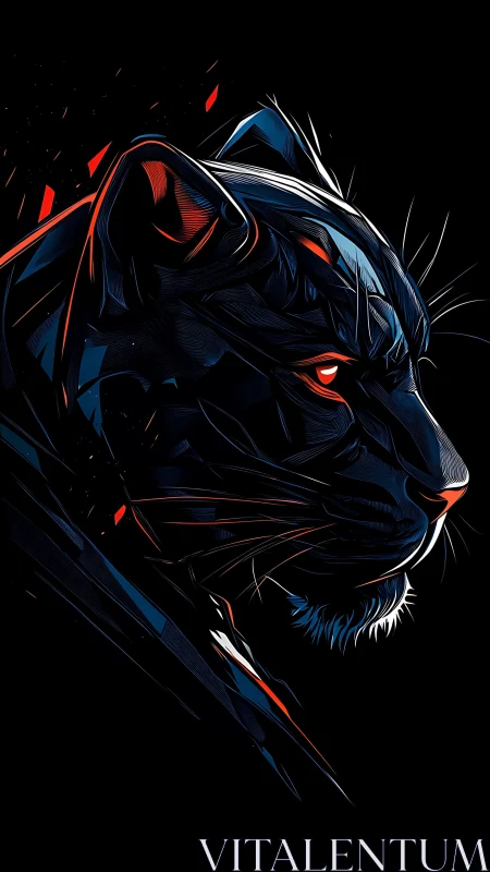 Stylized panther profile with neon red and blue highlights.