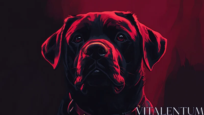 Labrador portrait glows in dramatic red neon light.
