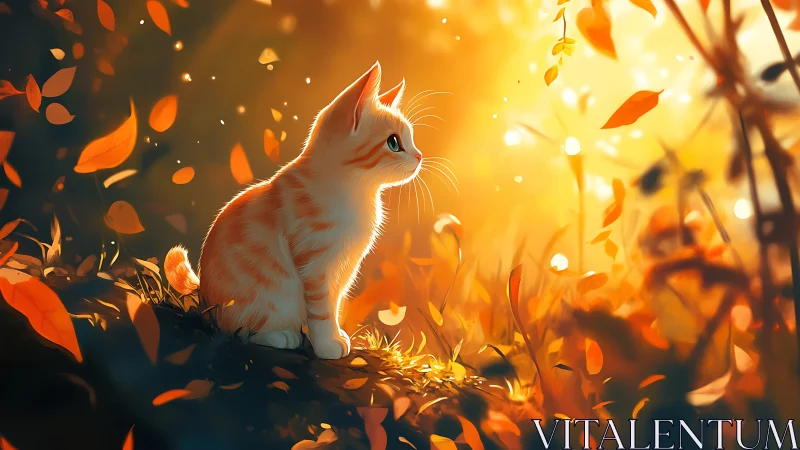 Luminous Kitten's Autumnal Reverie in Golden Cascade.