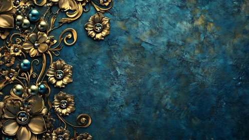 Gilded blossoms whisper across a stormy teal canvas edge