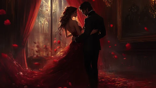 Crimson Waltz: Passion Ignites in Shadows.