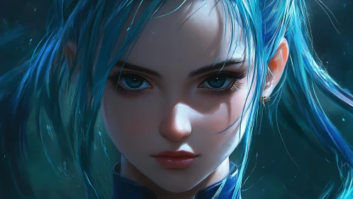 Storm-eyed cyber siren with electric blue hair and fire. Period.