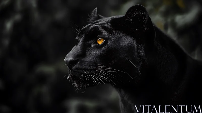 Striking Black Panther with Golden Eyes Gazing Thoughtfully.