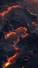 Lava Flow Patterns on Darkened Volcanic Surface.