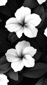 White Hibiscus Flowers on Black Foliage.