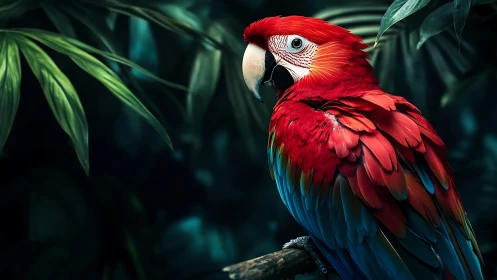 Vibrant Scarlet Macaw in Lush Jungle, Realistic Digital Art.