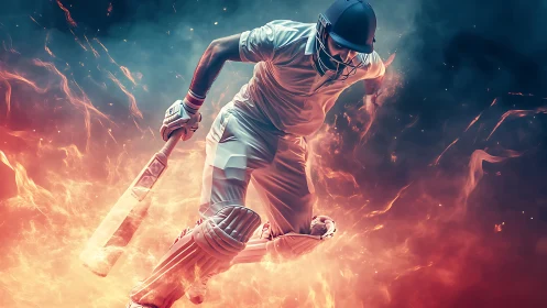 Cricket striker storms through molten fire and electric smoke.