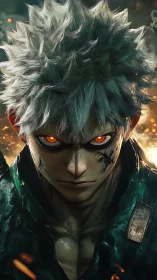 Storm-eyed battle mage ignites fury beneath ember skies.