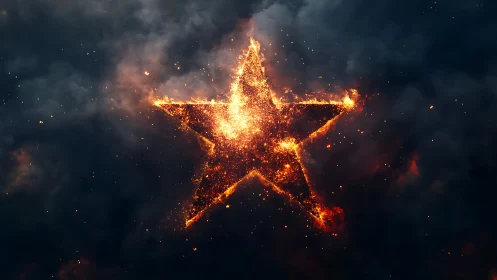 Fiery Star Burst: Golden Particle Explosion Against Dark Sky.