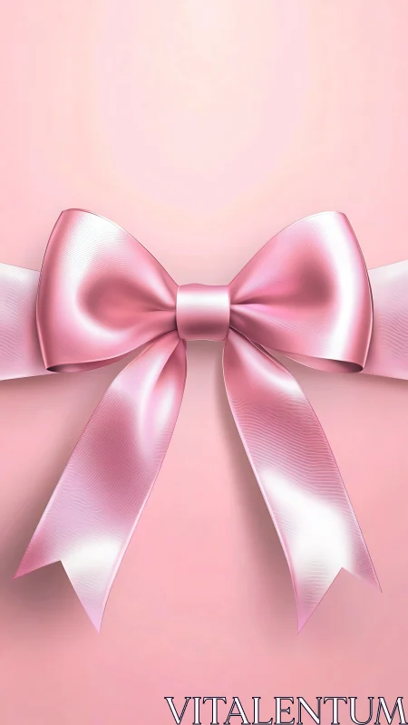 Luminous Pink Ribbon Bow Digital Illustration.