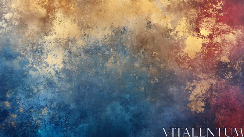 Textured abstract gradient blends deep blue, gold, and red tones