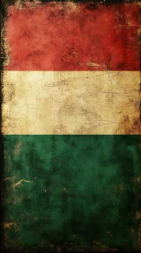 Weathered tricolor flag in red, white, and green bands.
