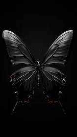 Symmetrical black butterfly render shows metallic wing structure
