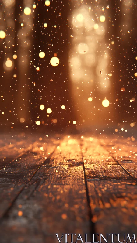 Emberlit dust dances above weathered boards at dusk.