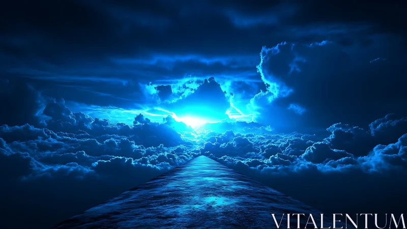 Midnight skyway slices through electric clouds toward dawn