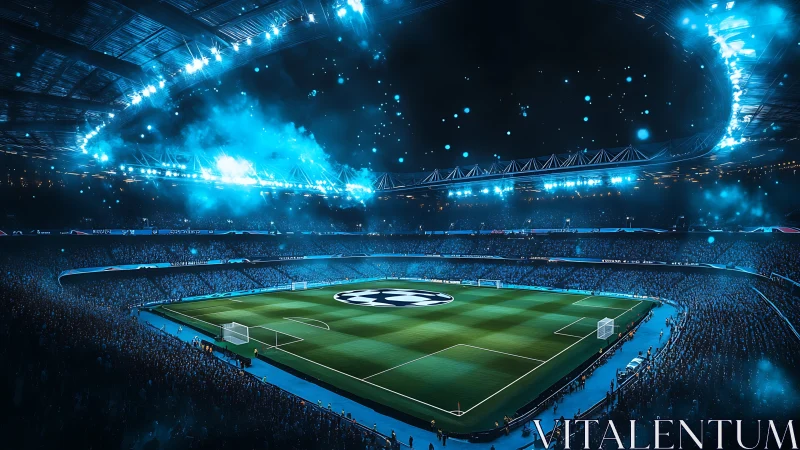 Illuminated football arena renders cinematic match atmosphere
