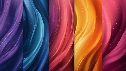 Color gradient ribbons form vertical abstract aurora panels