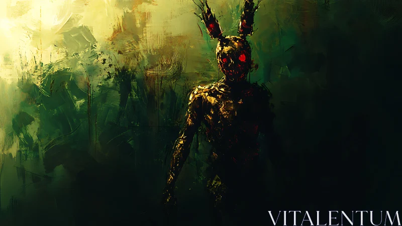 Digital painting of infernal rabbit figure in chiaroscuro space.