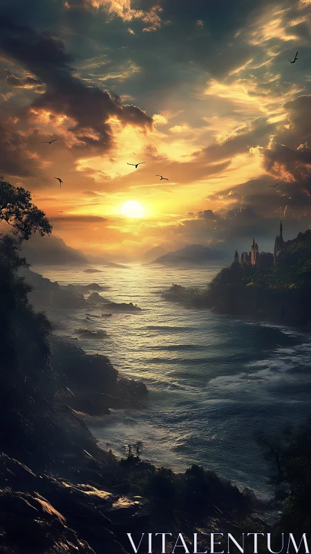 Sunset tides braid light between cliffs and distant spires