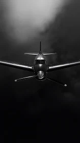 Sleek propeller aircraft cuts through dramatic storm clouds