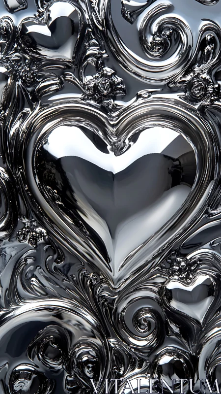 Reflective Chrome Hearts Among Ornamental Sculptures.