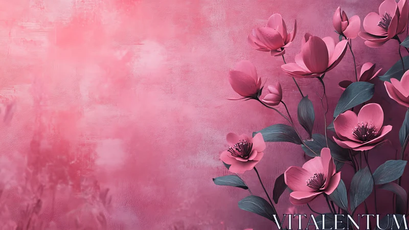 Pink Blooms Dance Across Soft Rose Gradient.