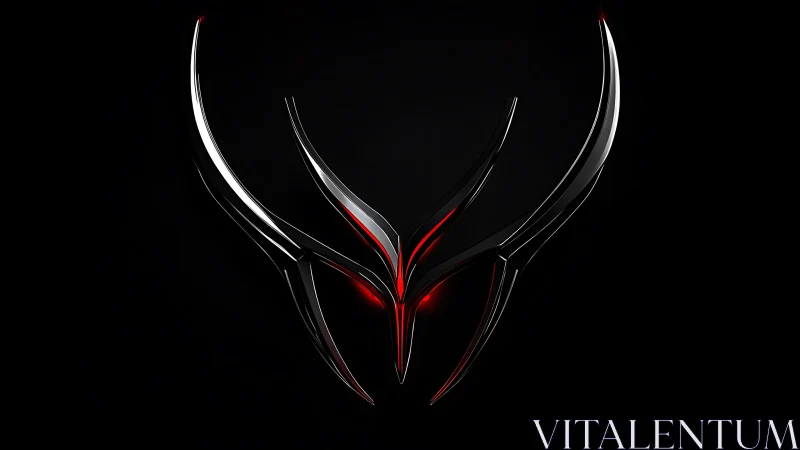 3D chromed sigil with red core on black minimalist field.