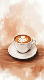 Latte art heart crowned in a warm minimalist coffee scene.