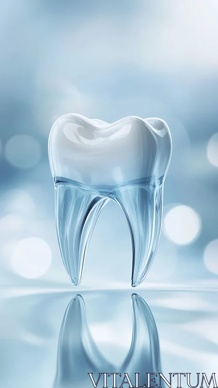Translucent 3D tooth model with glossy reflective surface.