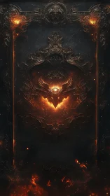 Infernal demonic sigil framed by molten black iron border.