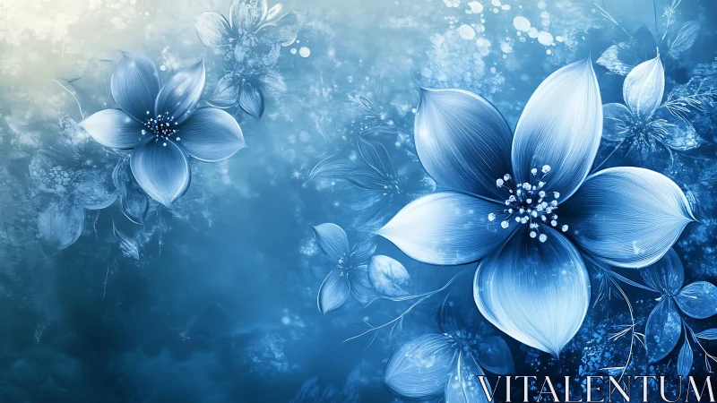 Blue Floral Dreamscape with Luminous Petals.