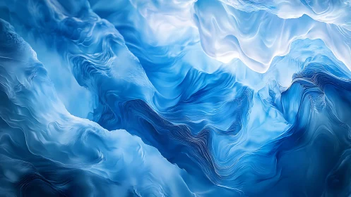 Layered blue fluid structures form continuous abstract terrain