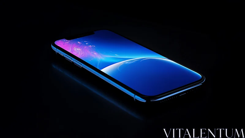 Isometric smartphone displaying vibrant gradient interface design.