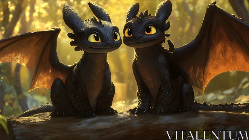 Bioluminescent baby dragons rendered with soft backlit subsurface glow