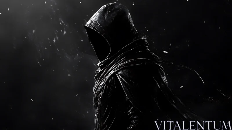 Mysterious hooded wanderer emerges from swirling shadows