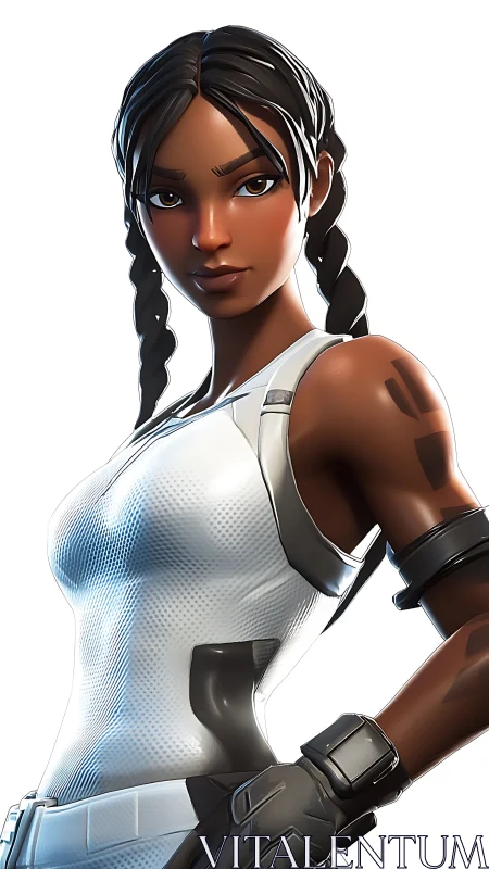 Confident stylized fighter character in white armor outfit.