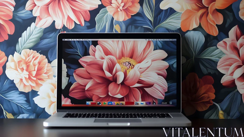 Laptop blooms in twin floral echoes of digital daydreams.