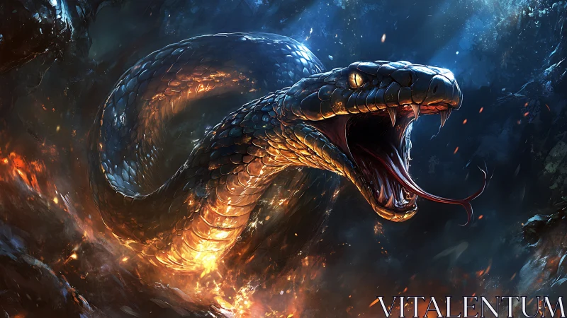 Stormlit serpent coils through fire and shadow, roaring skyward