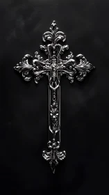 Baroque chrome cross gleaming like midnight lightning.