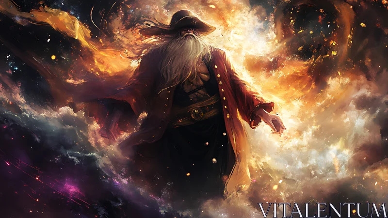 Celestial pirate sorcerer commands swirling stellar inferno.