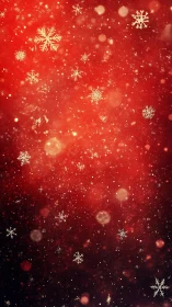 Golden snowflakes drifting across a cozy red glow.