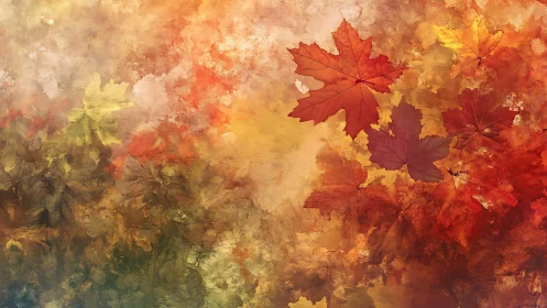 Autumn maple foliage rendered in warm abstract color layers.