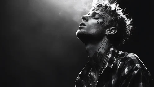 Moody portrait captures a tattooed figure in quiet reflection