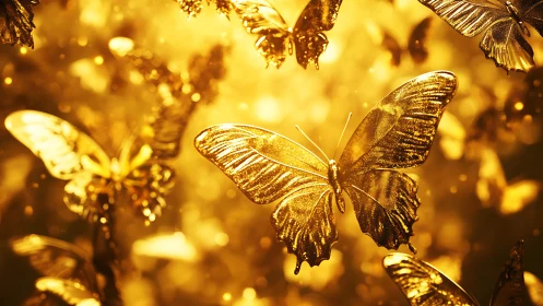 Specular golden butterflies rendered with shallow depth of field