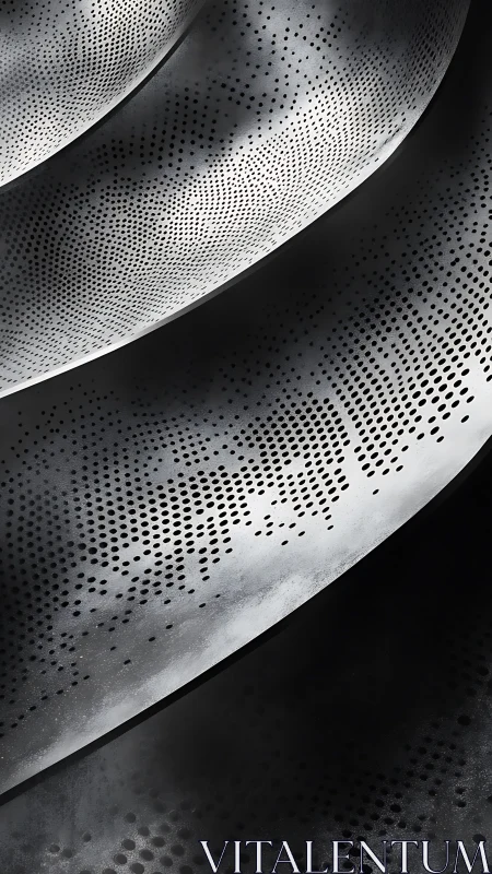 Curved perforated metal surfaces form layered gradient bands