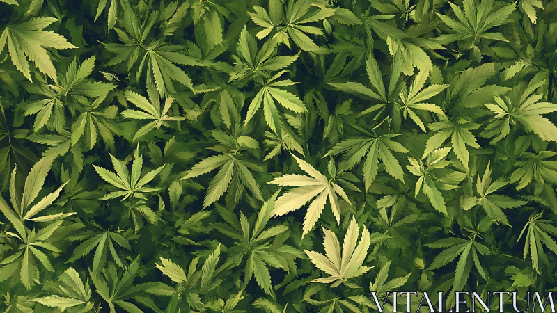 Cannabis leaf canopy pattern with layered green foliage.