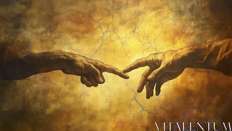 Two nearing fingers suspend time within molten golden light